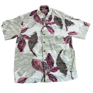 Tommy Bahama Silk Button‎ Down Shirt Tropical Leaves Print Menswear L Vacation